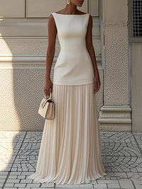 Serena - Faltenmaxikleid – Beige