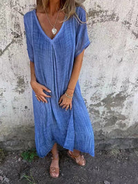 Amber | Elegantes V-Ausschnitt-Midikleid – Blau