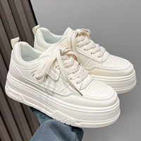 Damen Komfortable Sneakers mit dicker Sohle und atmungsaktivem Obermaterial – Cremeweiß