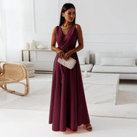 Damen Elegantes Wickel-Minikleid mit tiefem V-Ausschnitt und fließendem Stoff – Weinrot