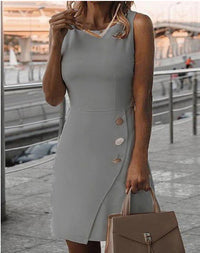 Damen Elegantes Etui-Kleid mit Knopfdetail – Grau