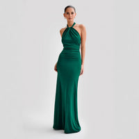 Martina | Damen Elegantes Neckholder Maxikleid Sommerlich Schmeichelnd – Grün