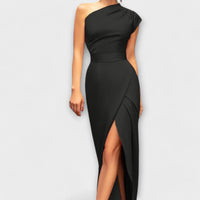 Elegantes Asymmetrisches Damen Abendkleid – Schwarz