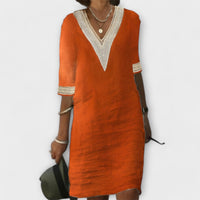 Luftiges Damen Sommerkleid aus Baumwolle-Leinen-Mix – Orange