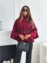 Cherie - Eleganter Mantel mit Taillenbund – Weinrot