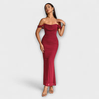 Ione - Off-Shoulder Ruffled Bodycon Dress – Weinrot