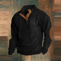 Thomas | Herren Gerippter Pullover mit Knopfkragen – Schwarz