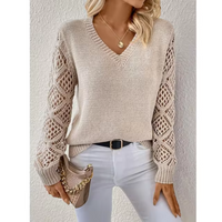 Kendra - Lässiger V-Ausschnitt Strickpullover – Beige