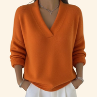 Frieda | Damen Pullover Top V-Ausschnitt Cozy Modern Casual Komfort – Orange