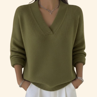 Frieda | Damen Pullover Top V-Ausschnitt Cozy Modern Casual Komfort – Grün