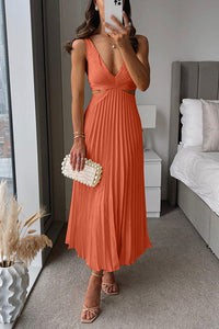 Elsa | Elegantes Plissiertes Maxikleid – Orange