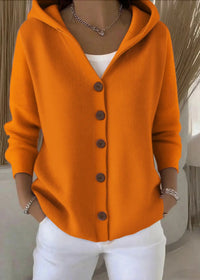 Sofia | Damen Bequem Kapuze Knopfstrickjacke – Orange