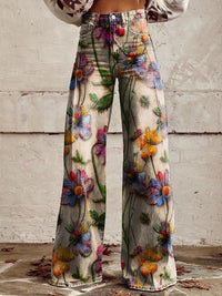 Bequeme Damen Palazzo-Hose mit floralem Muster – Blumen