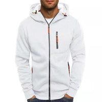 Sportliche Herren Strickjacke Mit Kapuze | Reißverschluss & Taschen – Weiß