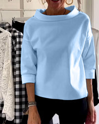 Damenbluse mit Wasserfallkragen 3/4-Arm – Blau