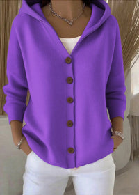 Sofia | Damen Bequem Kapuze Knopfstrickjacke – Lila
