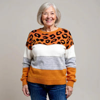 Carolin | Damen Casual Leopardenmuster Pullover – Gelb