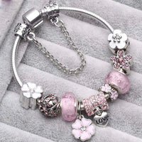 Sommerliche Pfirsichblüten Silberner Charm-Armband | Zeitloses und Elegantes Accessoire für Jeden Anlass – Rosa