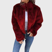 Alina | Warme Fleecejacke Damen Teddy modern chic – Rot