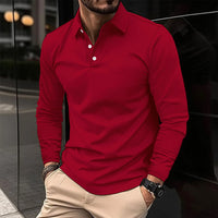 Herren T-Shirt - Slim Fit Polo mit langen Ärmeln und Knopfleiste | Casual – Rot
