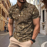 Herren Polo - Slim Fit mit kurzen Ärmeln und Glitzerprint | Trendy – Khaki