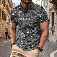 Herren Polo - Slim Fit mit kurzen Ärmeln und Glitzerprint | Trendy – Grau