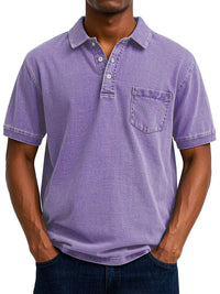 Gustav | Herren Vintage Kurzarm Polohemd mit Tasche – Lila