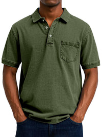 Gustav | Herren Vintage Kurzarm Polohemd mit Tasche – Dunkelgrün