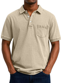 Gustav | Herren Vintage Kurzarm Polohemd mit Tasche – Khaki