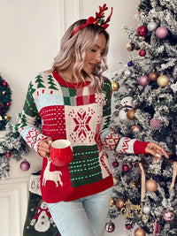 Keydria | Eleganter Damen Weihnachtsmuster Drop Shoulder Pullover – Polychrom