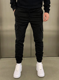 Cargohose für Herren - Sommer Premium Slim Fit Baumwoll-Stretch Hose – Schwarz
