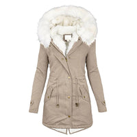Winterjacke Damen Lang Mit Kapuze | Parka Mit Reißverschluss und Kordelzug – Khaki