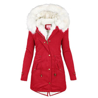Winterjacke Damen Lang Mit Kapuze | Parka Mit Reißverschluss und Kordelzug – Rot