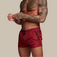 Badehose für Herren - Leichte, schnelltrocknende Strandhose mit Reißverschluss für den Sommer – Weinrot