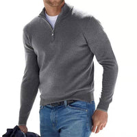 Herren Half Zip Langarm Pullover – Grau