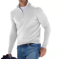Herren Half Zip Langarm Pullover – Weiß