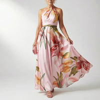 Jessica | Damen Bedrucktes Neckholder Abendkleid – Rosa