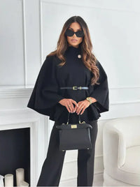 Cherie - Eleganter Mantel mit Taillenbund – Schwarz