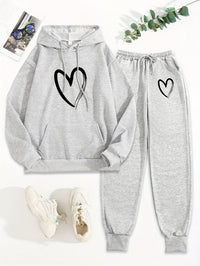 Bequemer Damen-Trainingsanzug mit Kapuze für Herbst und Winter – Grau