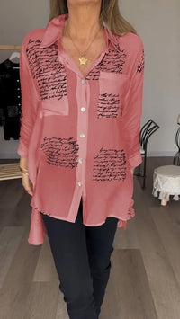 Damen Revers Hemd mit Schriftprint - Elegant & Casual – Rot