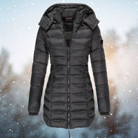 Warme Damen Winterjacke mit Daunen und Kapuze – Schwarz