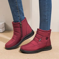 Dreiris | Wasserdichte Damenstiefel – Solide Farbe, Seitenreißverschluss, flache Schneestiefel – Rot