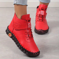 Ellimys | Kurze Damenstiefel mit hohem Schaft, lässige Schnürstiefel aus Plüsch – Rot