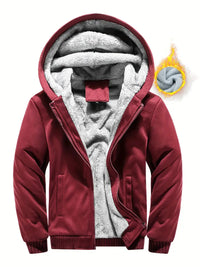 Liazen | Winter Warm Fleece Zipper Hooded Jacke, Solid Farbe verdickt lässiger Hoodie – Rot