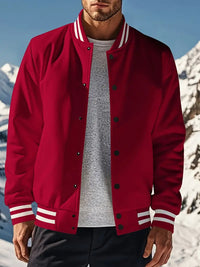 Iresona | Windbreaker-Jacke für Männer, lässiger Baseball-Kragen, mit dickem Fleece gefüttert – Rot