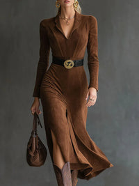 Eleanor™ - Midi-Kleid aus Wildlederimitat – Braun