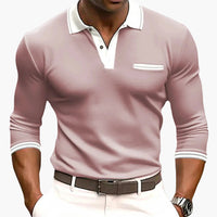 Elegantes Herrenpolo mit langen Ärmeln, lockerer Stil, stilvoll für Ausgehen und Geschäft – Rosa