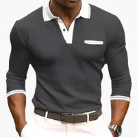 Elegantes Herrenpolo mit langen Ärmeln, lockerer Stil, stilvoll für Ausgehen und Geschäft – Grau