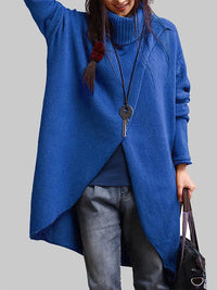 Dreithora | Split Solid Turtle Neck Pullover, Elegante Langarm-Pullover für Herbst – Königsblau