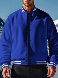 Iresona | Windbreaker-Jacke für Männer, lässiger Baseball-Kragen, mit dickem Fleece gefüttert – Königsblau